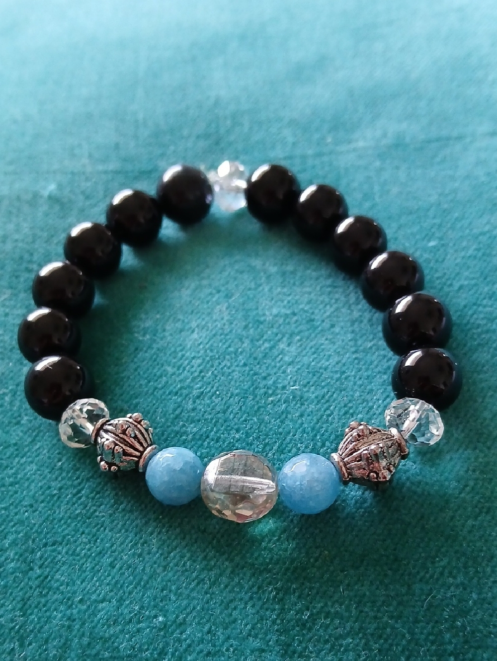 Black and Light Blue Beaded Stretch Bracelet - Women Jewelry